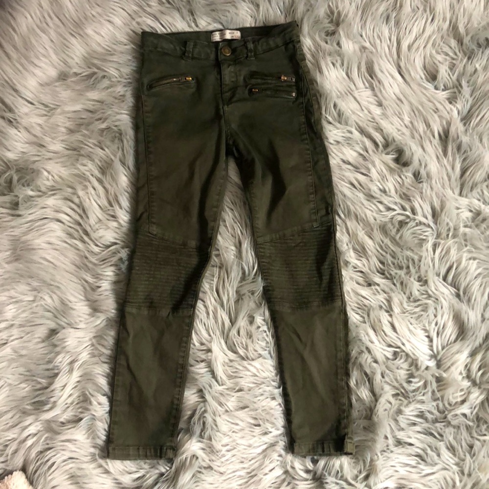 Zara Girls Olive Moto Jean, size 7